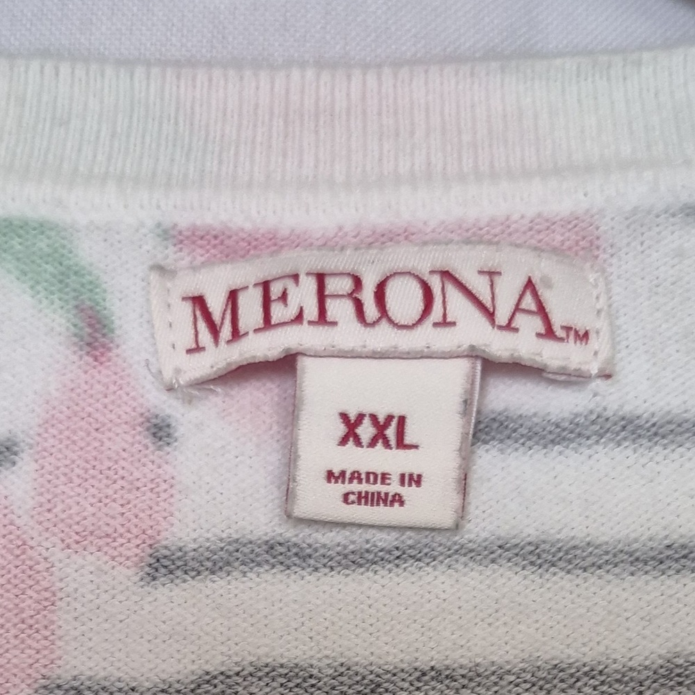 Merona Pink & Green Floral Stripe Cardigan - Picture 7 of 8